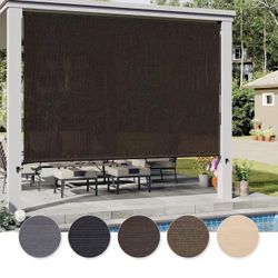 VICLLAX Outdoor Roller Shade 6' W×6' L, Patio Cordless Roller Blinds, Exterior Roll Up Shade with Spliced Design for Patio Porch Gazebo, Wheat