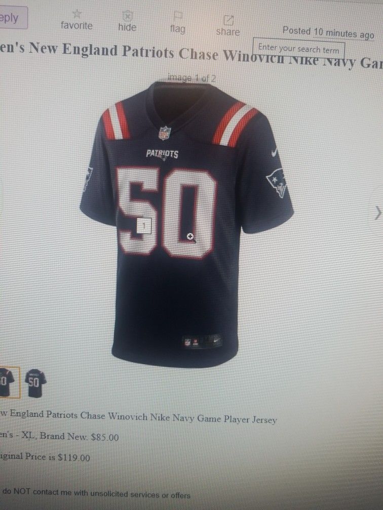 Mens New England Patriot Chase Winovich Nike  Navy Game Player Jersey