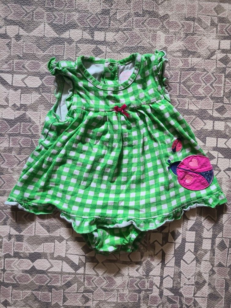 Child of Mine Carter's Bright Green Plaid 12M Girl's Bodysuit Dress with Ladybug