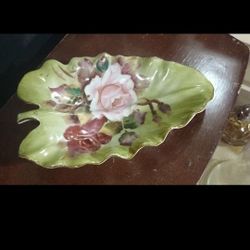 Old Lefton China Porcelain Hand Painted Floral Dish Gold Trim x2 with Patent #