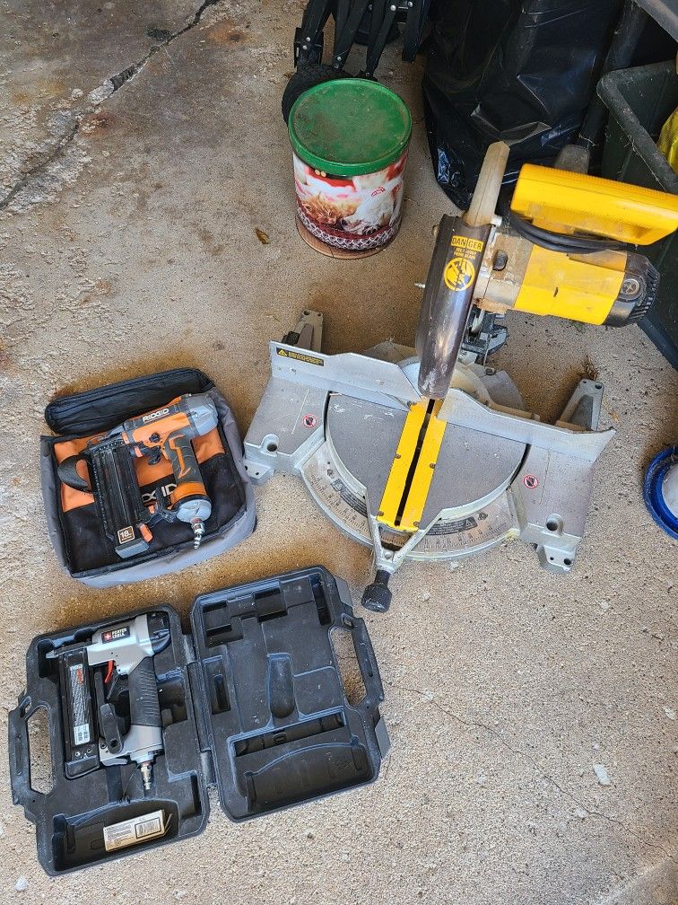 Dewalt Chop Saw, Rigid 18ga Nailer, Porter Cable Pinner