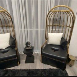 Pair Of Custom Porshe Leather Wrapped YONI/V STEAM CHAIRS