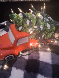 Ceramic Red Truck Christmas Tree Light Decoration