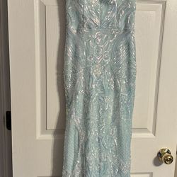 Icy blue mermaid sparkly prom dress