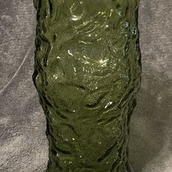 Vintage E.O. Brody Co. Cleveland Ohio  Green Crinkle Glass Vase 9.5” Tall, 4.75 Wide. MCM.  