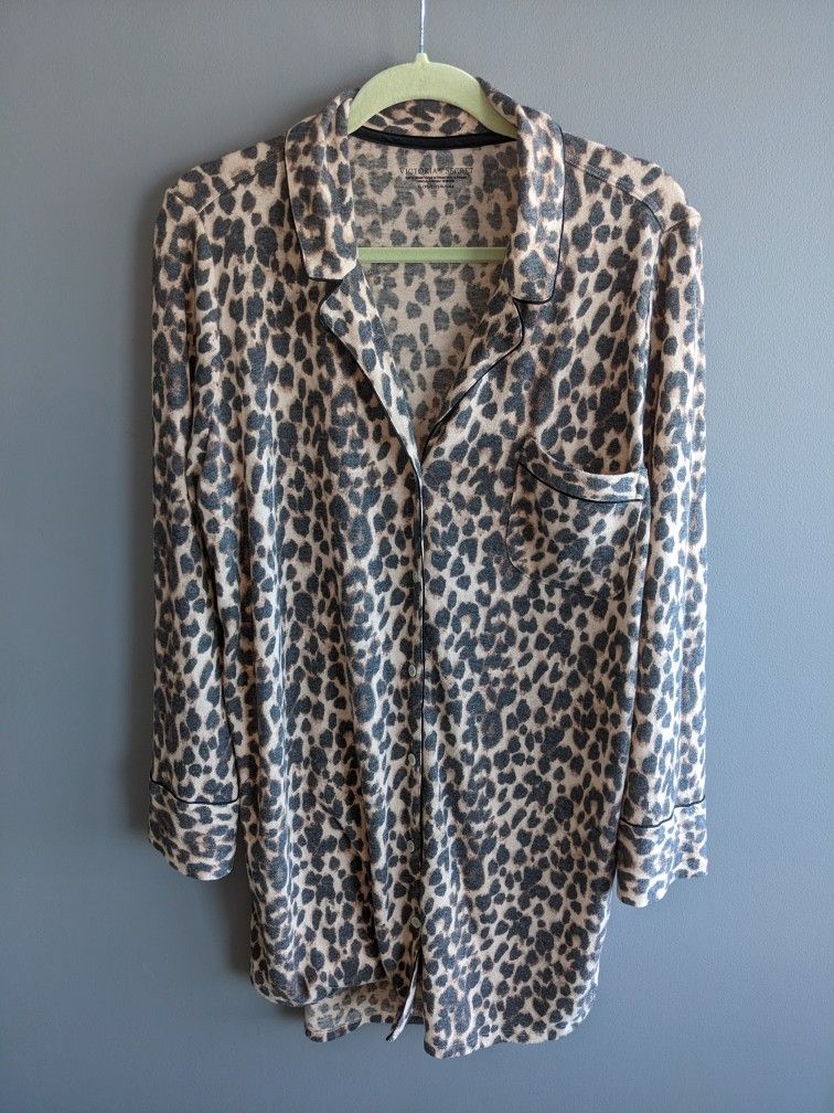 Victoria's Secret VS Leopard Cheetah PJ Robe Lounge Tunic Shirt Long Top XL
