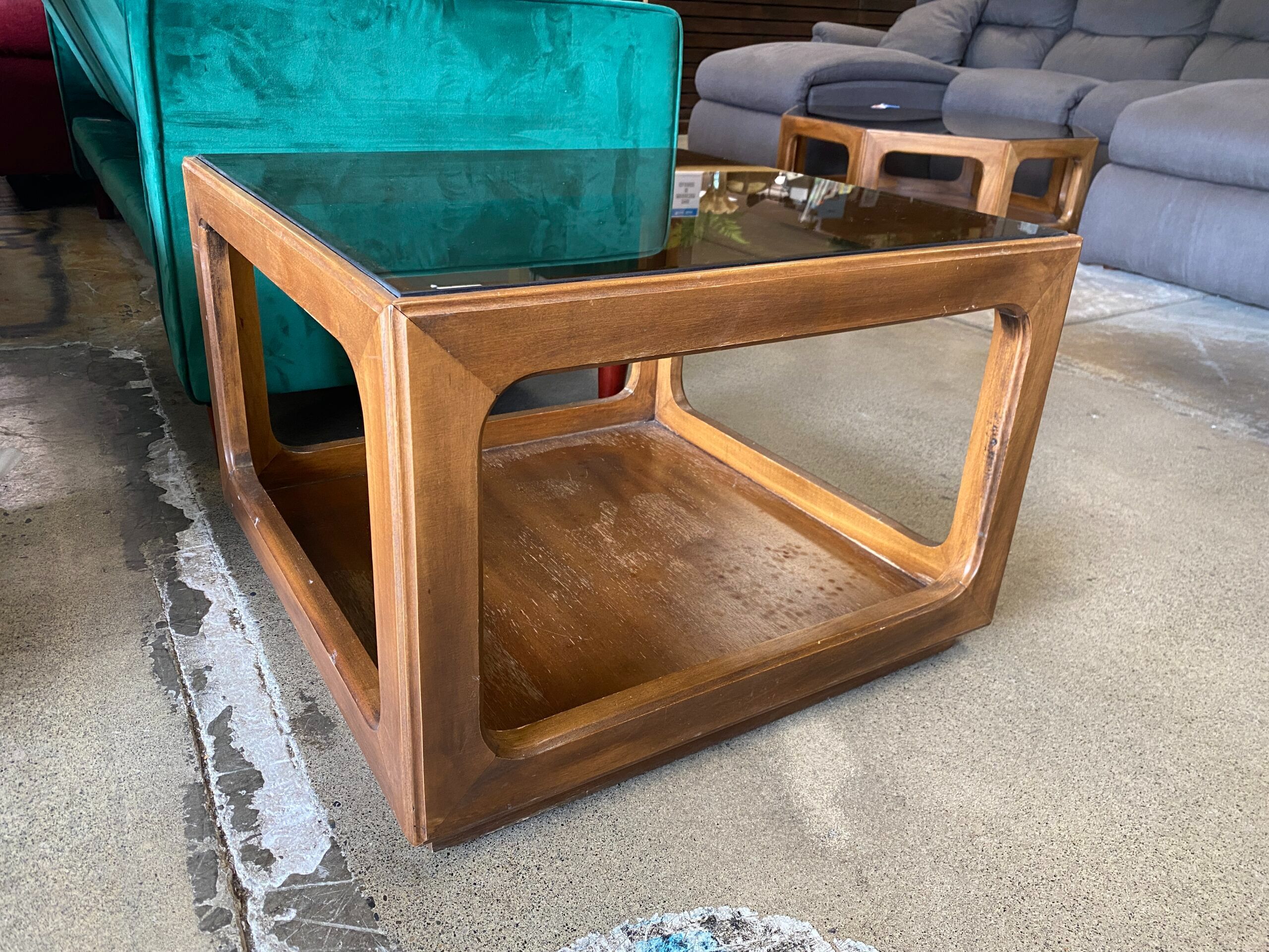 MCM Smoked Glass Top Cube Coffee Table