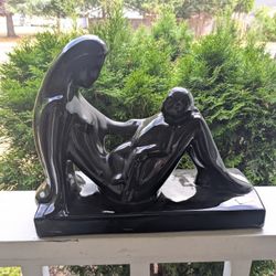 ROYAL HAEGER Pottery Black Ceramic Mother & Child Statue Figurine 13” x 11"