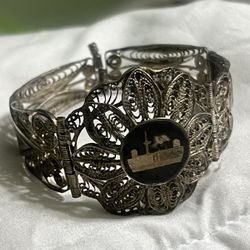 Vintage Sterling filigree hinged bracelet