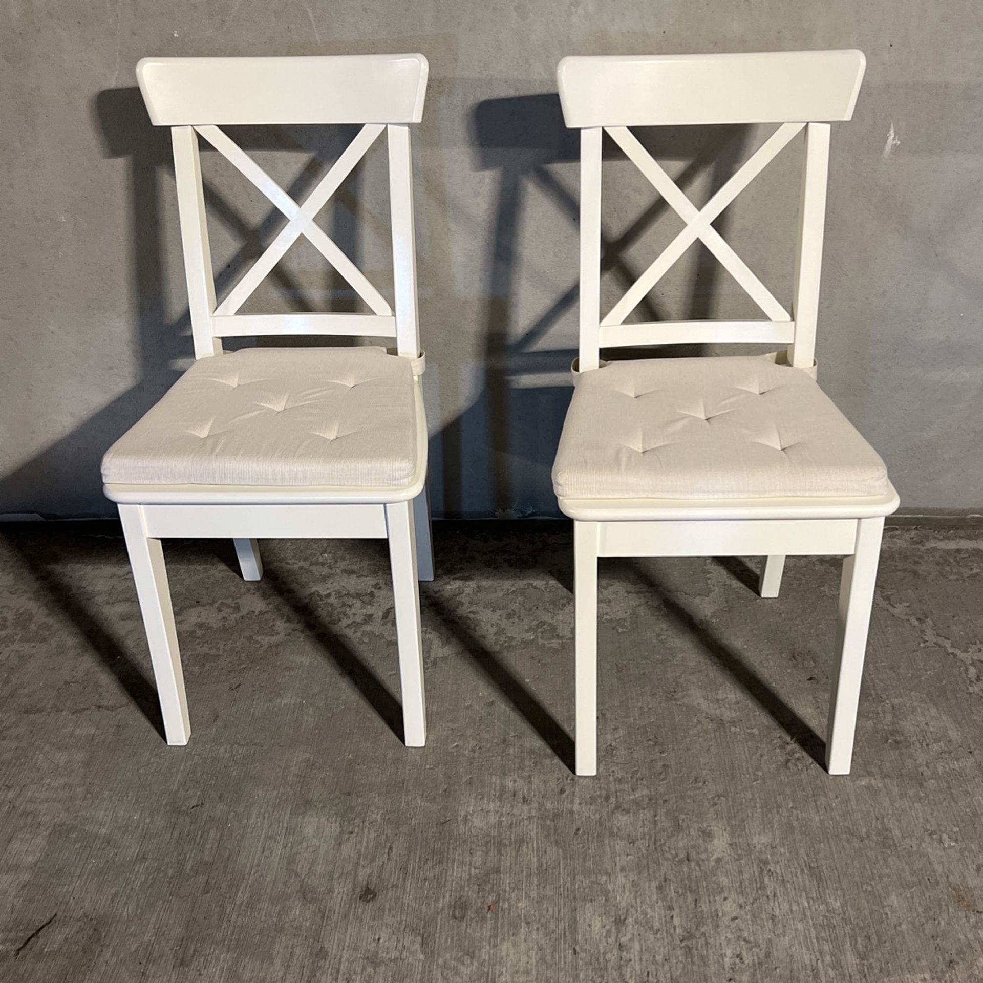 2 White Cross Cross Kitchen  Chairs  With Cushions So I