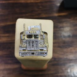 10kt Gold W Diamonds Truck Ring