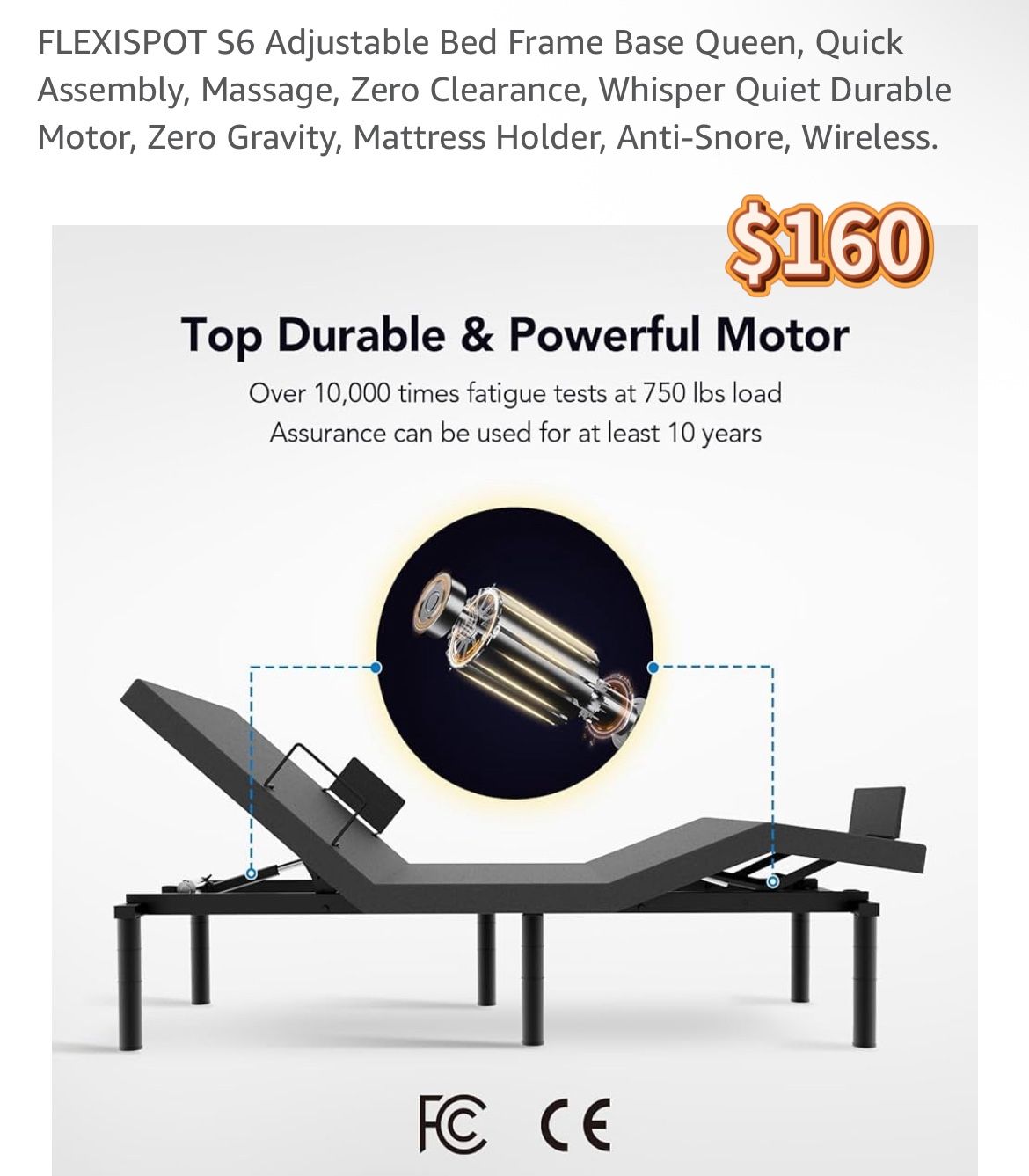 FLEXISPOT S6 Adjustable Bed Frame Base Queen, Quick Assembly, Massage, Zero Clearance, Whisper Quiet Durable Motor, Zero Gravity, Mattress Holder, Ant