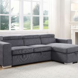 Natalie Gray Fabric Reversible Couch Sectional Sofa with Sleeper