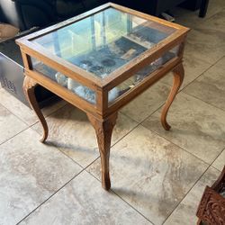 Antique Oak Display Jewelry Table Glass