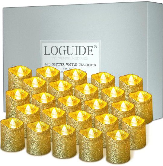 Gold Flameless Led Glitter Candles 24 Pack.
