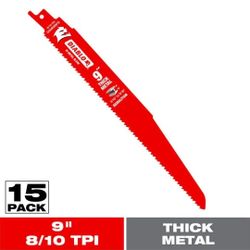 DIABLO 9 in. 8/10 TPI (15-Pack) Bi-Metal Reciprocating Saw Blades for Thick Metal (Model: DS0908BFD15)