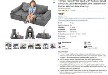 Kid Sofa - Rengue Modular Kids Play Couch, Play Sofa for Kids, 14-Piece Foam DIY Kid Couch with Washable Velvet Cover, Kids Couch for Playroom, Soft T