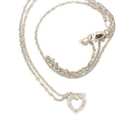 Women's 14K White Gold Round Cut Diamond Heart Pendant Necklace Small #31655