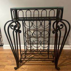 Wine Rack w/ Glass Top / Holds 12 Bottles