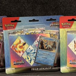 Pokemon TCG Prismatic Evolutions Tech Sticker Collection Set of 3 SEALED 9 Packs 