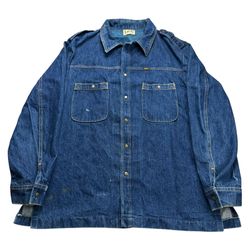 Vintage 70s Lee Chore Overcoat Denim Jacket Blue Barn Workwear USA Adult Size XL