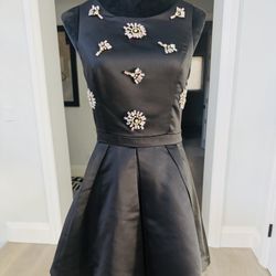 🖤💖 New Black Satin-Look Knee Length Dress ✨💎 Embellished Skater Prom Party Night Out Club Date Night Size S