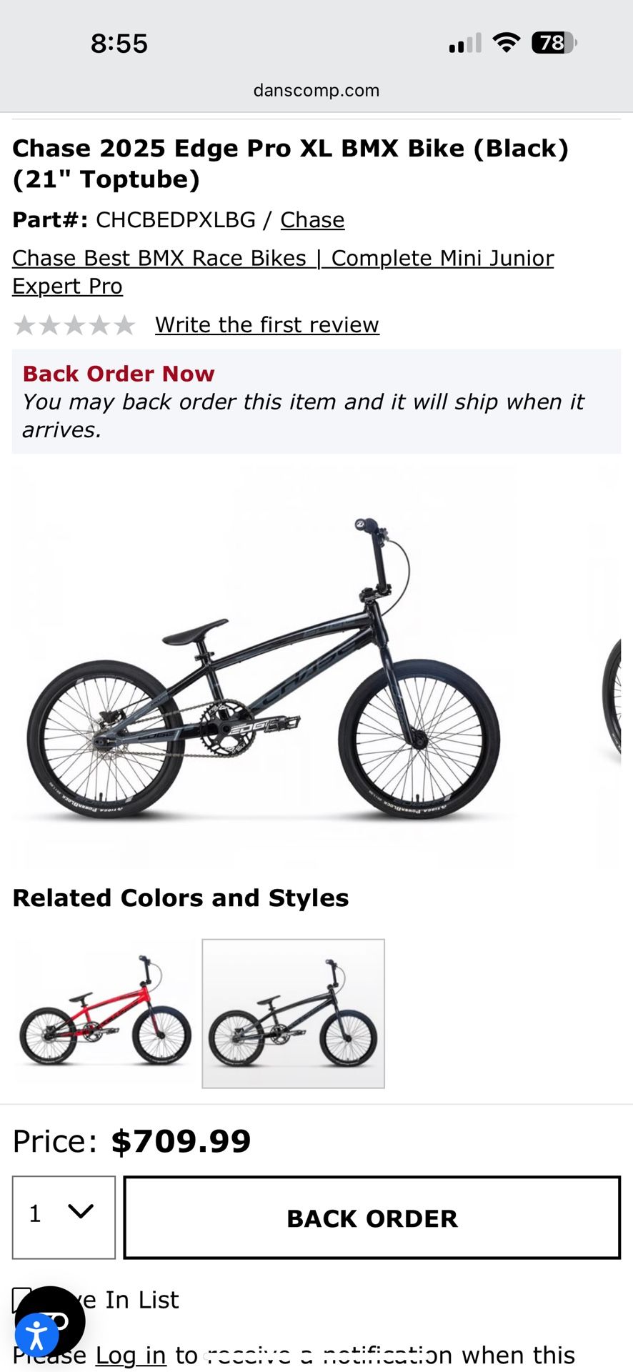 BMX Bike 20” Chase Edge Pro Xl