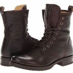 FRYE Women's Veronica Combat Boot, Dark Brown Soft Vintage Leather Size 9 