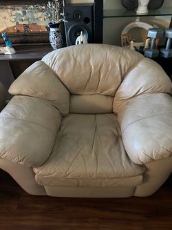 Cream Leather Oversized Armchair+ ottoman