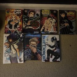 Demon Slayer, Solo Leveling, Jujutsu Kaisen, and Blue Exorcist manga bundle 