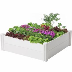 PASAMIC 4x4x1ft Vinyl Raised Garden Bed, Maintenance-free Outdoor Garden Planter Box, Never Rust or Rot, Durable Open-bottom Raised Bed for Vegetables
