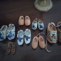 Miniature Delft And Wood Shoe Collection