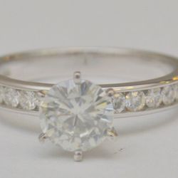 14K White Gold 1 Ct Round cut Moissanite Engagement Solitaire Ring