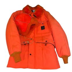 Vintage 70s REFRIGIWEAR Extreme Cold Weather Gear Neon Orange Jacket and Hat Faux Fur Trim  Men’s Medium 