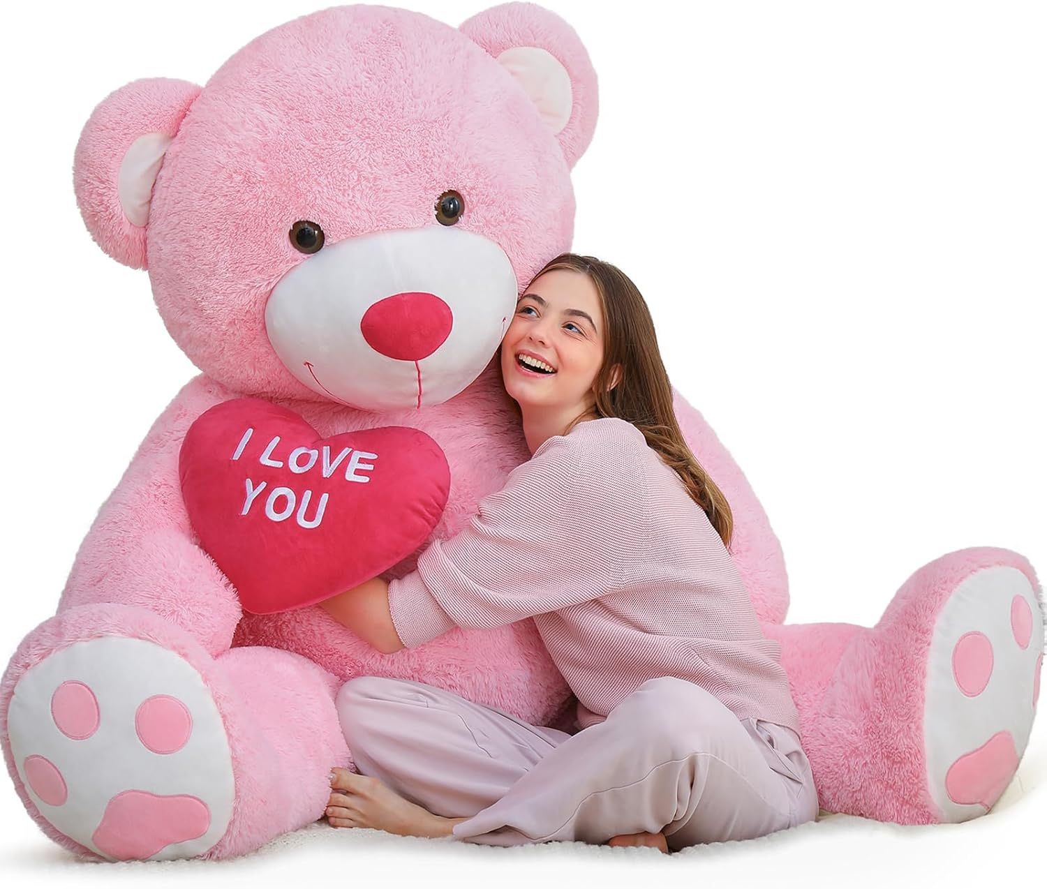 Giant Teddy Bear 5ft- I Love You Red Heart Big Pink Teddy Bear Stuffed Animal - Jumbo Valentines Teddy Bear for Girlfriend,Boyfriend,Wife,Lover - Anni