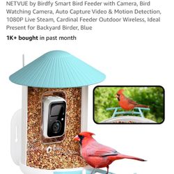 NETVUE BY BIRDFY SMART BIRD FEEDER WITH CAMERA AUTO CAPTURE  VIDEO AND MOTION DETECTION, WIRELESS  20+ guests slots Night vision  1 charge = 6 months 