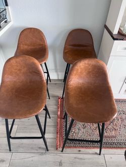 Set of 4 Ester Brown Faux Leather Counter Stools