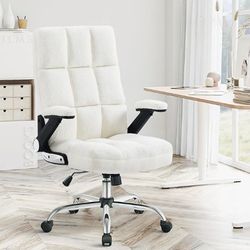White Office Chair with Adjustable Tilt Angle and Arms, Comfortable Executive Desk Chair High Back Big Computer Chair with Thick Padding for Girl and 
