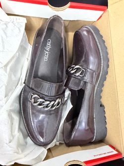 Cathy Jean Patent Loafers with Chain Detail