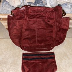 Handmade Custom made Purse with Handmade Wallet with Zippers Burgundy Color 15.5”
