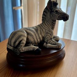 Lefton Zebra Music Box Cherry Wood Base