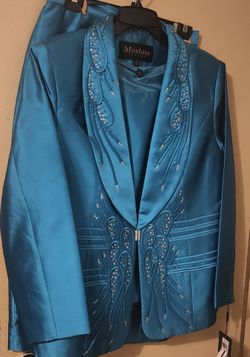 3pc Women's Teal Blue Skirt Suit Plus Size