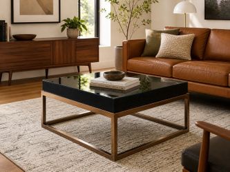 Beautiful New Glass Coffee Table — Bronze Metal Frame — Modern Mid-Century Look — Priced To Sell Fast $145