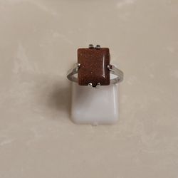 Silver and Amber Fire Nature Stone Ring Size 5
