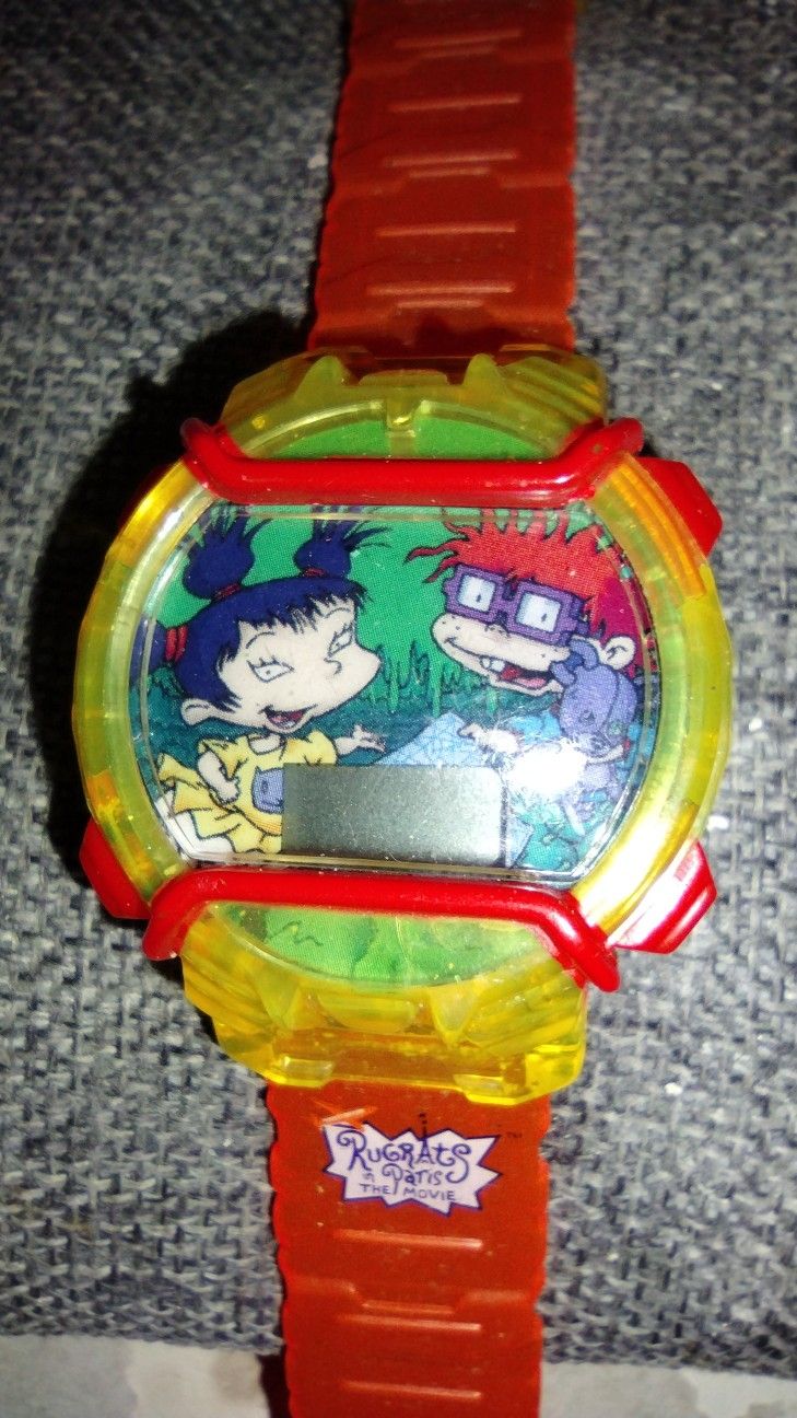 Vintage Burger King 2000 Rugrats Chatback Watch Chuckie Kimi Orange Rubber 