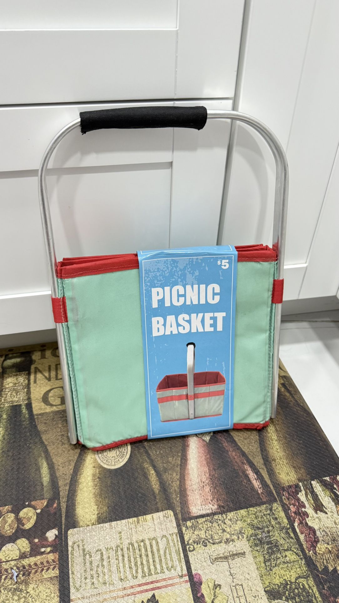 Five Below Collapsible Picnic Basket - Teal & Red - 10"x16"