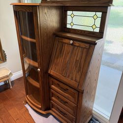 Solid Oak Hutch, And Mini Desk With Three Drawers