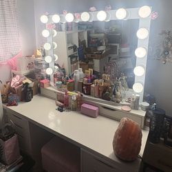 Impressions Vanity Mirror  Plus -  IKEA Table And. Cute Almost New Pink Ottoman . 