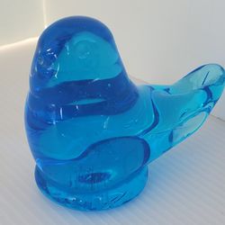 Vintage Leo Ward Art Glass Blue Bird of Happiness Signed Figurine 1988 3.5" 
