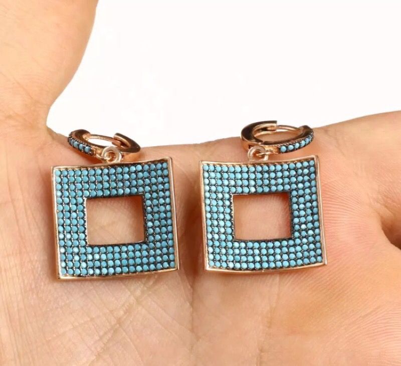925 Sterling Silver, Handmade Turkish Turquoise, Earrings